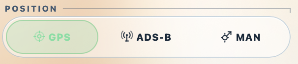 Position source selector: GPS, ADS-B, manual.
